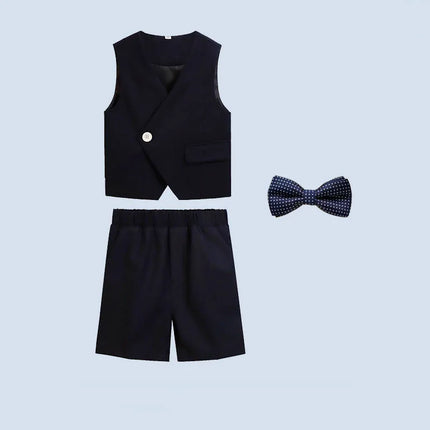 Kids Vest Shirt Shorts Bowtie Ceremony Costume Boys Silm Fit Wedding Dress Children Summer Green Breathable Photography Suit