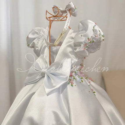 Flower Girl Dress Kids Satin Tulle Wedding Guest Party Birthday Bridesmaid Communion Pageant Prom Ball Gown Maxi