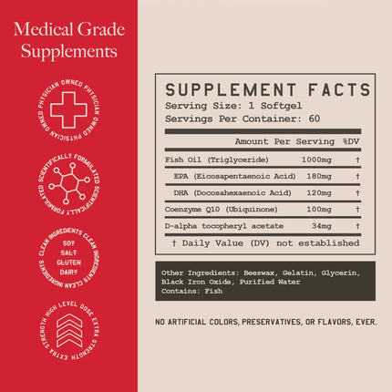 High Level Science Heart + Body + Mind Supplement, Omega-3, CoQ10 & Vitamin E HLS-001
