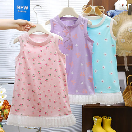 Girls Casual Dresses Little Daisy Printed Lace Sleeveless Dress Kids Dresses for Girls 1 To 5 Years Flower Girl Dresses Weddings