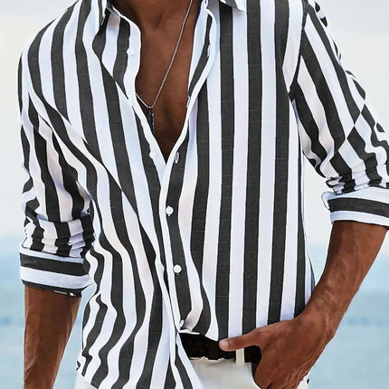 Striped Print Shirt Casual Loose Long-sleeved Shirt Men's Clothing