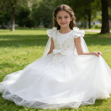 Flower Girl Dresses for Wedding Guest Kids Bridesmaid White Lace Formal Performance Party Ball Gown 10 12 Year