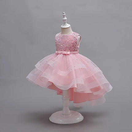 Summer Sequins Bow Party Dress For Girl Christmas Costume Elegant Wedding Princess Girls Dresses Lace Birthday Prom Gown Evening