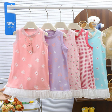 Girls Casual Dresses Little Daisy Printed Lace Sleeveless Dress Kids Dresses for Girls 1 To 5 Years Flower Girl Dresses Weddings