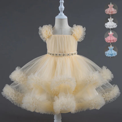 Baby Dress 0-5 Years Old Birthday Party Wedding Sleeveless Mesh Fluffy Cute Girl Princess Dress