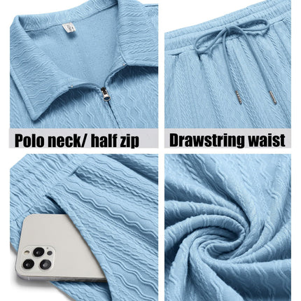 COOFANDY Men's 2 Pieces Outfits Casual Quarter Zip Polo Shirt and Shorts Set Athletic Jogging Summer Tracksuit