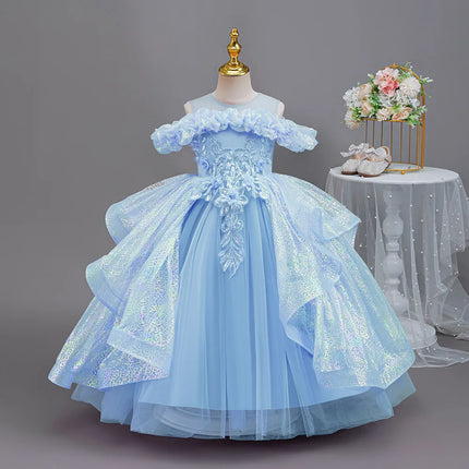 Flower Girl Wedding Girl Bridesmaid Dress Elegant Beauty Pageant Long Dress Party Dress for Children Aged 4-12