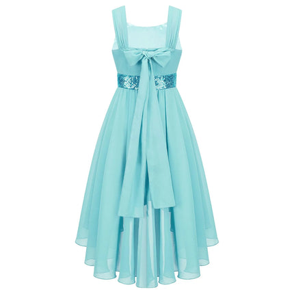 Children Flower Girls Dress Sleeveless Sequin Hi-low Hem Prom Gown Elegant Chiffon Princess Birthday Formal Wedding Party Dress