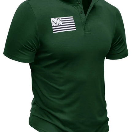 Men's American Flag Short Sleeve Henley Top