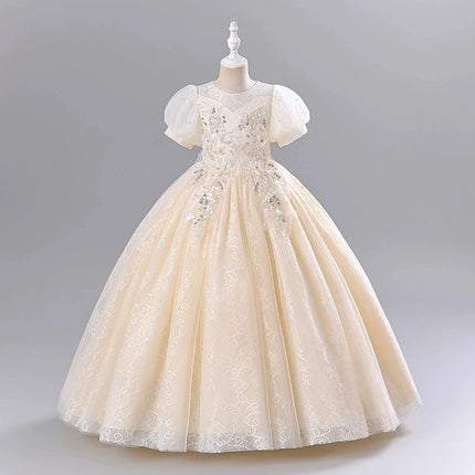 Fashion Flower Girl Dresses for Weddings Mesh Lace Short Sleeve Girls Sequin Dress Summer Children Evening Dresses 3-13 Years