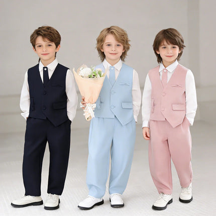 Boys 3-Piece Formal Suit Set Gentleman Vest Pants Shirt for Wedding Birthday Party Kids Toddler Classic Dress Outfit Spring New