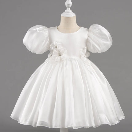 Solid Color Girl Princess Dress Short Sleeve Lace Flower Girl Dresses for Weddings Summer Children's Evening Dress 1-7 Years