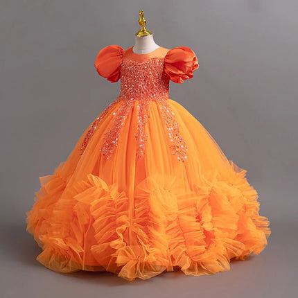 HETISO Girls Elegant Dresses Sequins Luxury Birthday Party Wedding Halloween Prom Gown Children's Princess Frocks 4 6 8 10 12Y