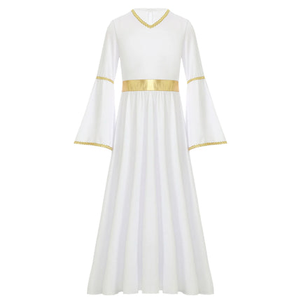 Sweet Girls Angel Costume Outfits Kids White Fancy Princess Church Robes Angel Dress+Feather Wings+Headband Dress Up 3Pcs Set
