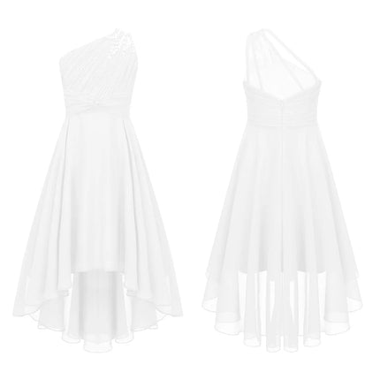 Kids Girls Sequins Ruched Party Birthday Wedding Bridesmaid Dress Sleeveless High-low Hem Summer Chiffon Princess Dress