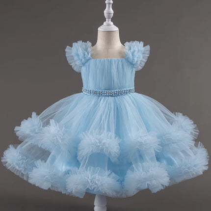 Baby Dress 0-5 Years Old Birthday Party Wedding Sleeveless Mesh Fluffy Cute Girl Princess Dress