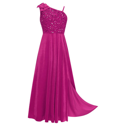 Elegant Girls Junior Bridesmaid Dress One Shoulder Slit Flower Girl Dress for Wedding Party Festive Costume Children's Dresses