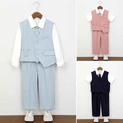 School Boys Formal Suit Set Gentleman Vest Pants Shirt for Wedding Birthday Party Graduation Kids Toddler Classic Dress Outfit