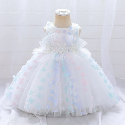 Summer Flower White Wedding Baby Girls Dresses Toddler Newborn Baptism 1st  Birthday Bow Lace Princess Dress Party Child Clothes