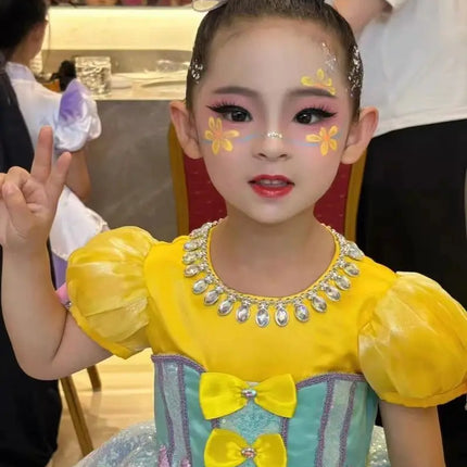 Child Sequined Modern Dance Tutu Dress Girls Jazz Dance Dresses For Prom Stage Wear Wedding Princess Dress Ballroom Clothing