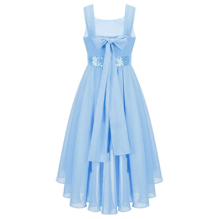 Kids Girls Sequins Ruched Party Birthday Wedding Bridesmaid Dress Sleeveless High-low Hem Summer Chiffon Princess Dress