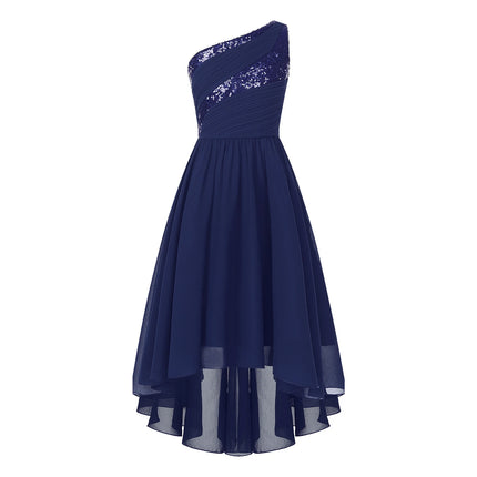 2026 Teens Girl's Dress for Wedding Party Sequin One Shoulder Princess Formal Gown for Holy Communion Chiffon Flower Girl Dress