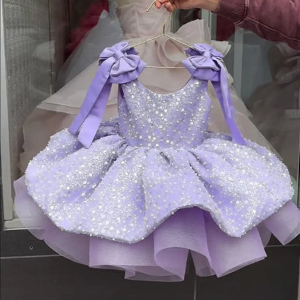 KLFLDG Light luxury baby girl beauty pageant dress with sequins, big bow, birthday party dress, 2-8 year old flower girl wedding