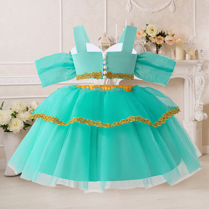 Baby Girls Jasmine Princess Dresses Girl Cosplay Party Dress Toddler Birthday Baptism Tulle Gown Kids Christmas Pageant Costumes