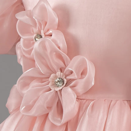 Solid Color Girl Princess Dress Short Sleeve Lace Flower Girl Dresses for Weddings Summer Children's Evening Dress 1-7 Years