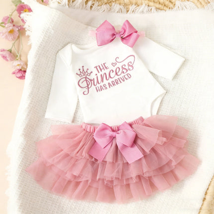 Ylsteed Summer Newborn Photography Outfit Sets Infant Baby Girls Letter Print Romper Pink Tulle Skirt Headband Photo Props-HD