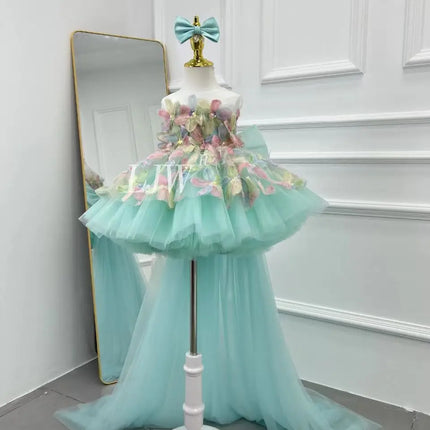 Flower Sleeveless Little Baby Girl Long Tail Princess Dress Host's Piano Performance Wedding Birthday Girls Party Dresses childr
