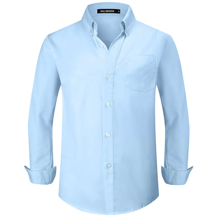 Boys Oxford Shirts Kids Light Blue School Uniform Halloween Chrtimas Easter Church Perform New Year Button Down Dress Clothes