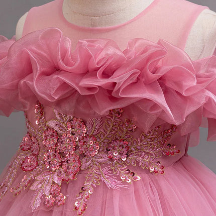 3-10 Year Old Girl Children's Dragging Dress New Elegant Girl Performance Puff Skirt Princess Skirt Flower Children Wedding Girl