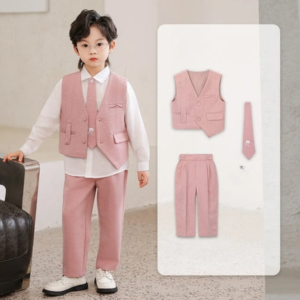 Boys 3-Piece Formal Suit Set Gentleman Vest Pants Shirt for Wedding Birthday Party Kids Toddler Classic Dress Outfit Spring New