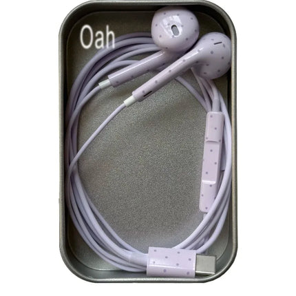 Oah Polka Dot Wired Earphones ABS Material Type-C/Lightning Dynamic Hifi Wired Earphones Digital Audio Headphones Gifts