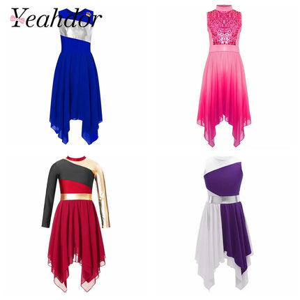 Girls Wordhip Liturgical Costume Lyrical Dance Dress Kids Celebration of Spirit Church Dress Dancewear Stage Performance Costume