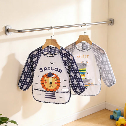 2pcs Waterproof Full Sleeve Baby Bibs Children Apron Long Sleeve Feeding Smock Kids Eating Breastplate Infant Scarf Clothing