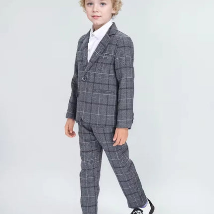Gentleman Kids Gary Plaid Spring 2Pieces Jacket Pants Photography Suit Boys Wedding Dress Children Birthday Ceremony Costume