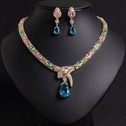 S925 Silver & Zircon Snake Necklace and Earring Set