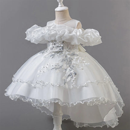 Fashion Pink Flower Girl Party Dresses Wedding Birthday Tulle Princess Dress for Kids Graduation Pageant Bridesmaid Kids Costume