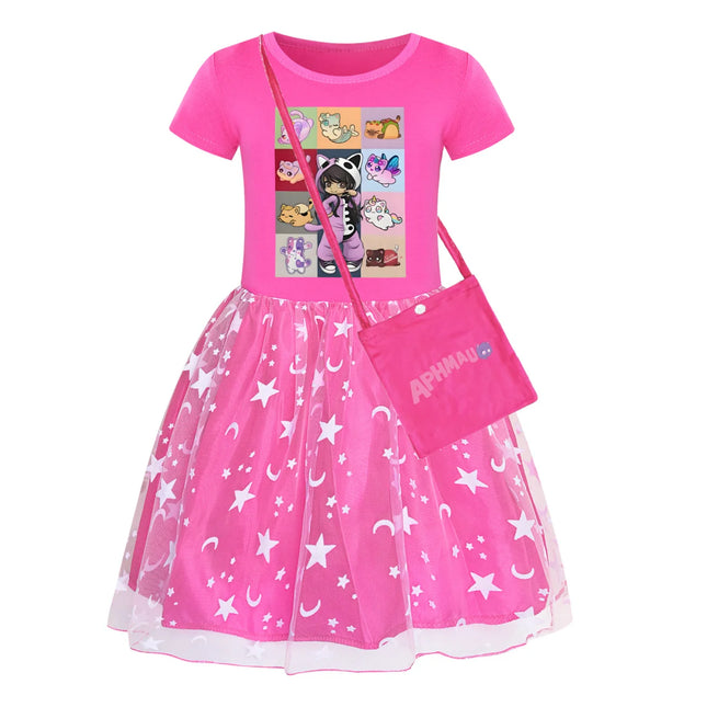 APHMAU  Baby Girls Lace Princess Dress Design Summer Wedding Party Outfit with Bag Toddler Formal Dress for Girls