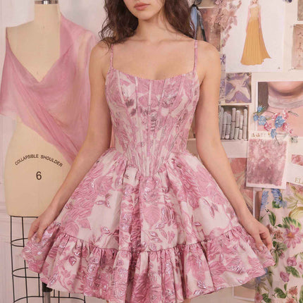 Andrea & Leo A1522 Fit and Flare Mini Floral Shimmer Dress