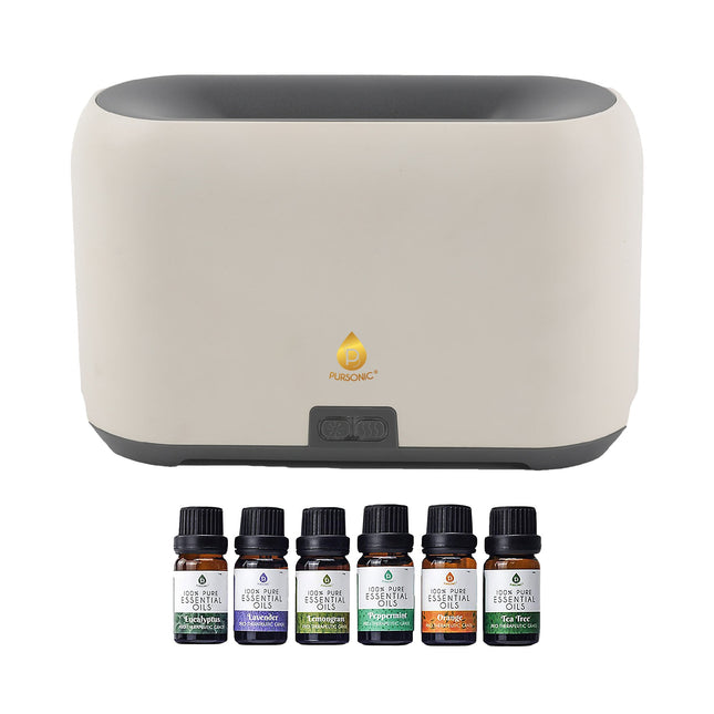 Pursonic FlameGlow Aromatherapy Diffuser & 6-Pack Essential Oils Wellness Bundle – Pure Relaxation with Light, Scent & Serenity