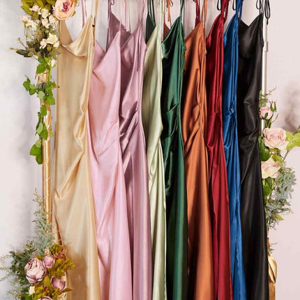 CLEARANCE - Cinderella Divine BD103 Satin Mauve Midi Length Dress Neck (Size S)
