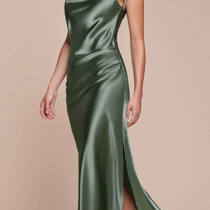 CLEARANCE - Cinderella Divine BD103 Satin Mauve Midi Length Dress Neck (Size S)