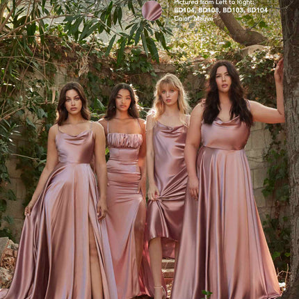 CLEARANCE - Cinderella Divine BD103 Satin Mauve Midi Length Dress Neck (Size S)