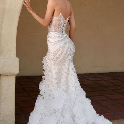 Ladivine CC2488W Plunging Neckline Fitted Mermaid Off White Gown