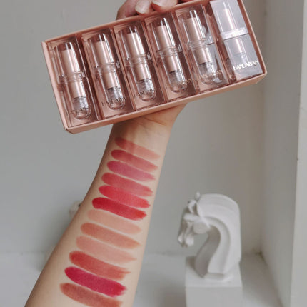 HANDAIYAN Makeup Crystal Square Tube Lipstick Small Ice Cube Matte Matte Lipstick Set 6 Pack