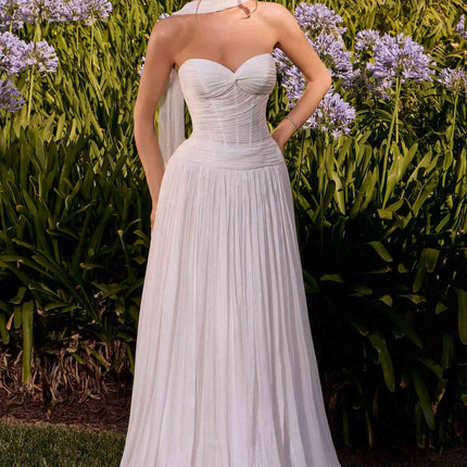 Ladivine CD414W Shimmering A-Line Strapless Sweetheart Pleated Gown