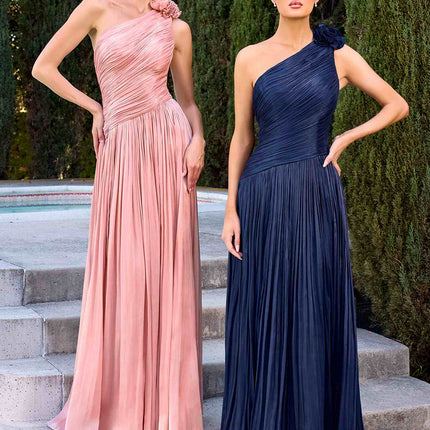 CLEARANCE - Ladivine CD415 One Shoulder Pleated Chiffon Mulberry Gown (Size 8)